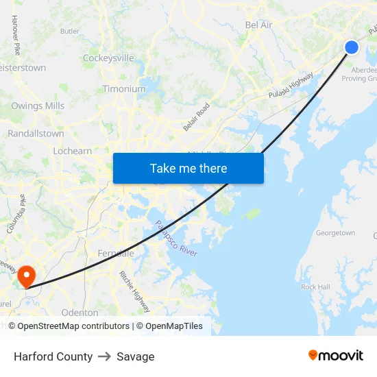 Harford County to Savage map