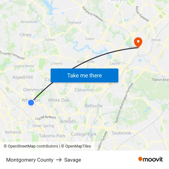 Montgomery County to Savage map