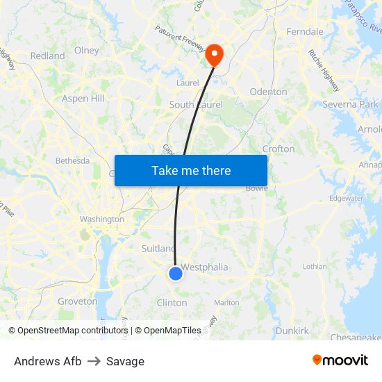 Andrews Afb to Savage map