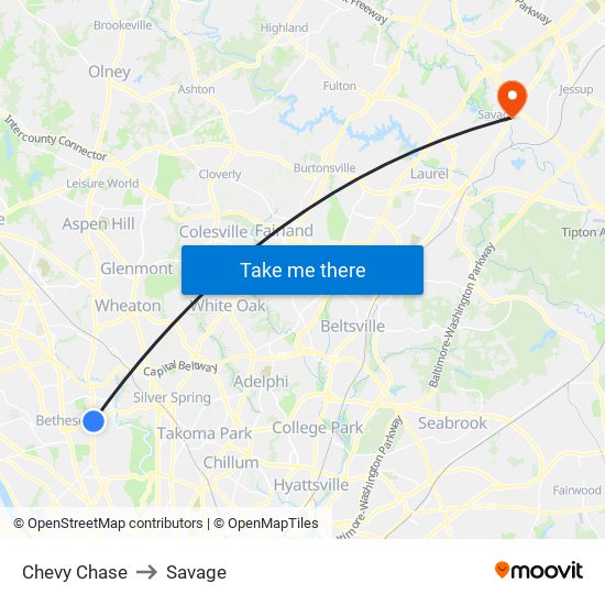 Chevy Chase to Savage map