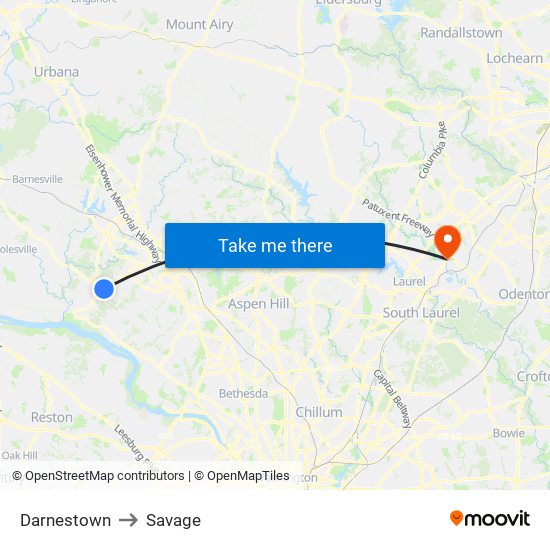 Darnestown to Savage map
