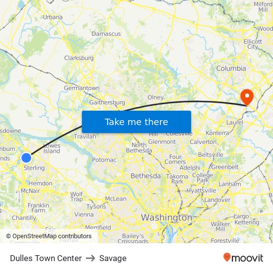 Dulles Town Center to Savage map