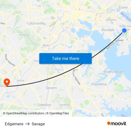 Edgemere to Savage map