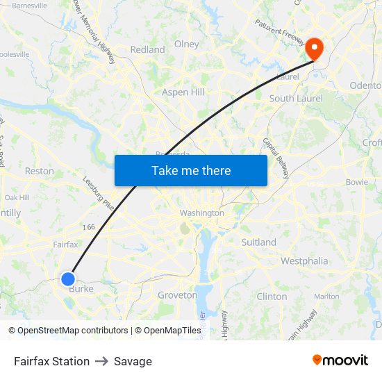 Fairfax Station to Savage map