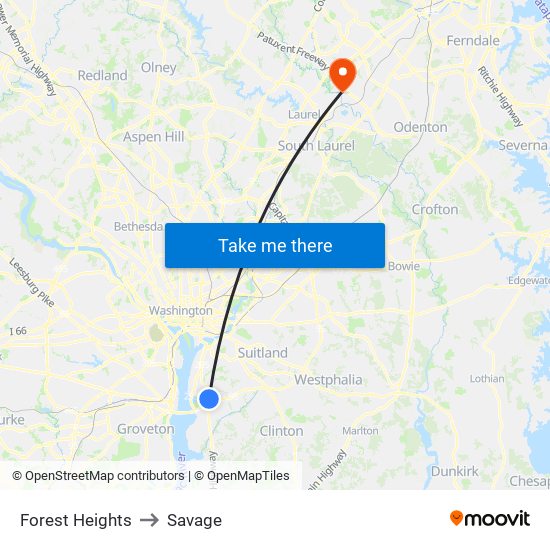 Forest Heights to Savage map