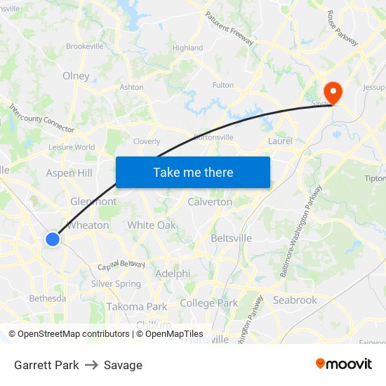 Garrett Park to Savage map