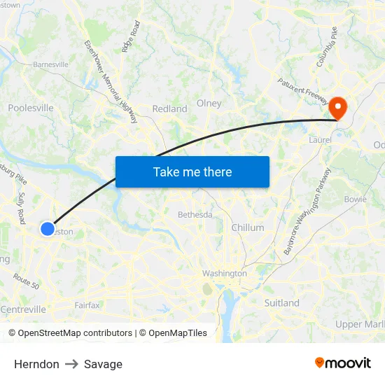 Herndon to Savage map