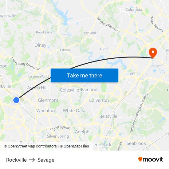 Rockville to Savage map