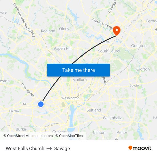 West Falls Church to Savage map