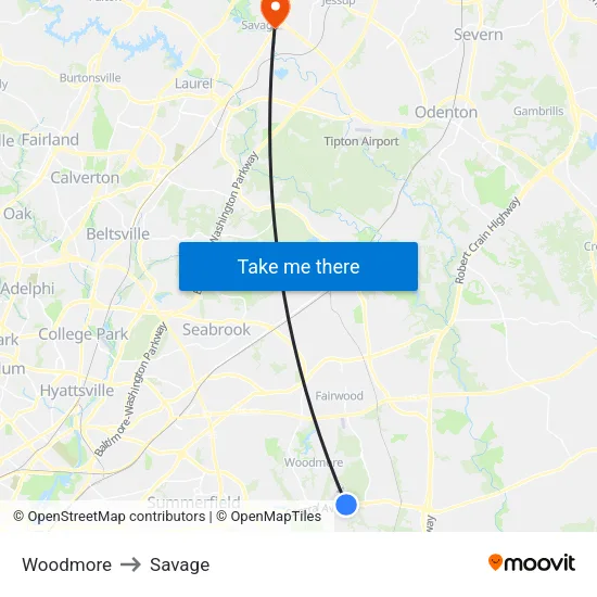 Woodmore to Savage map