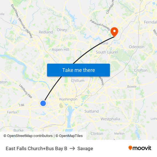 East Falls Church+Bay B to Savage map