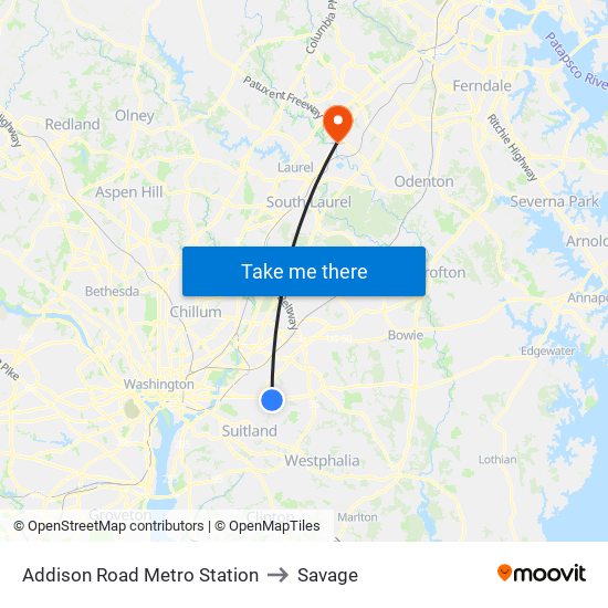 Addison Road Metro Station to Savage map