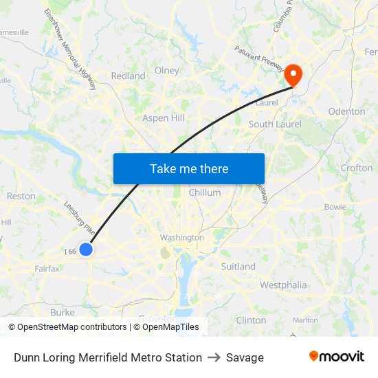 Dunn Loring Merrifield Metro Station to Savage map