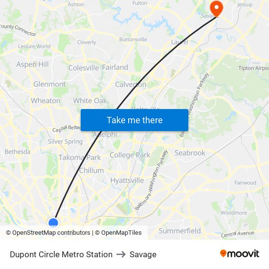 Dupont Circle Metro Station to Savage map