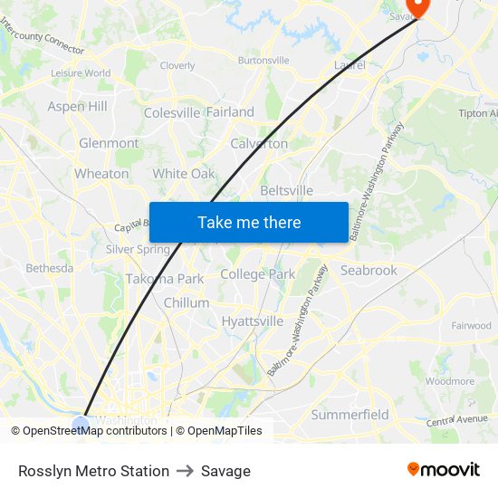 Rosslyn Metro Station to Savage map