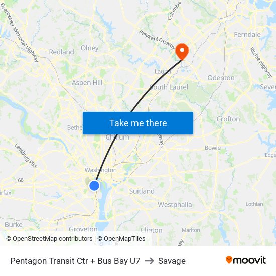 Pentagon Transit Ctr + Bus Bay U7 to Savage map