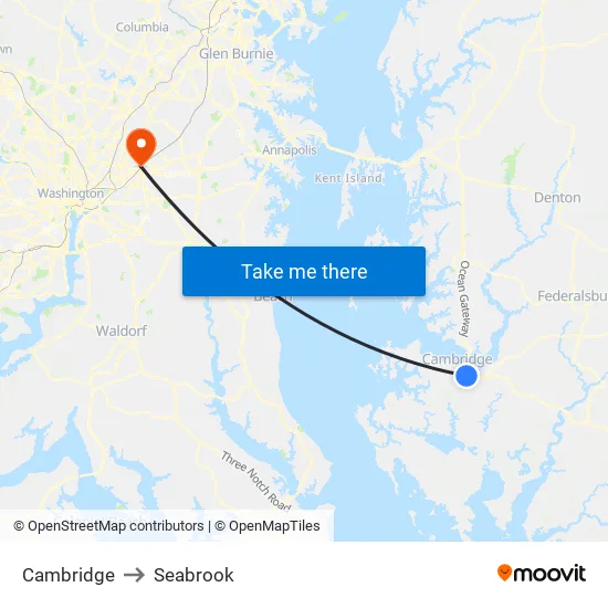 Cambridge to Seabrook map