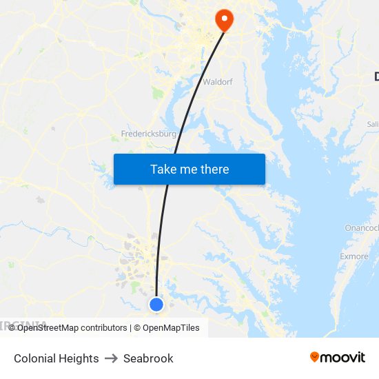 Colonial Heights to Seabrook map