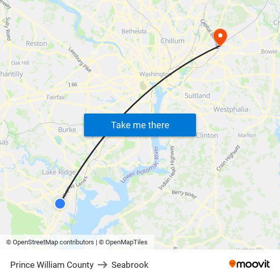 Prince William County to Seabrook map