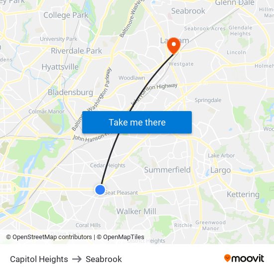 Capitol Heights to Seabrook map