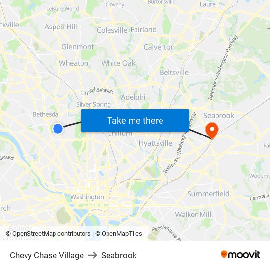Chevy Chase Village to Seabrook map