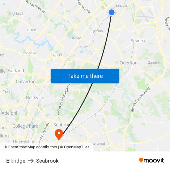 Elkridge to Seabrook map
