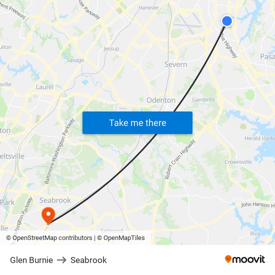 Glen Burnie to Seabrook map