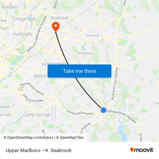 Upper Marlboro to Seabrook map