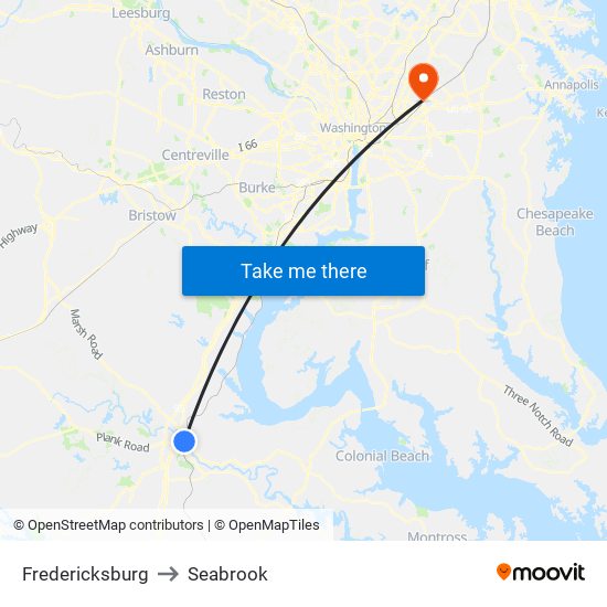 Fredericksburg to Seabrook map