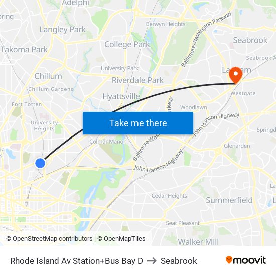 Rhode Island Ave-Brentwood+Bay D to Seabrook map