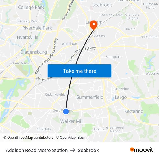 Addison Road Metro Station to Seabrook map