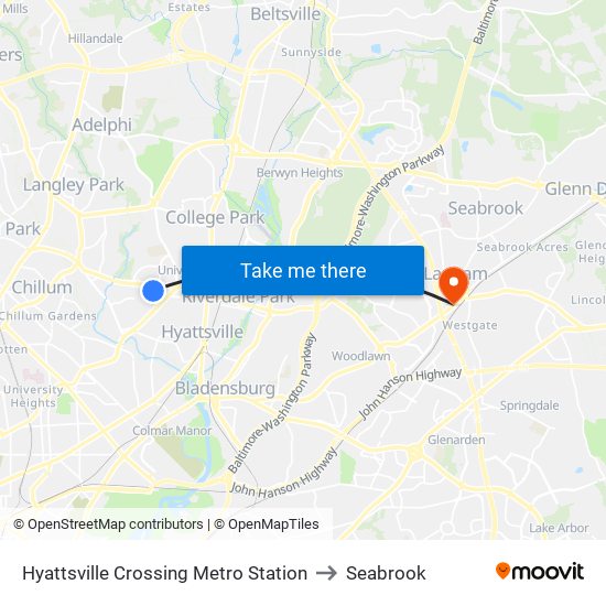 Hyattsville Crossing Metro Station to Seabrook map