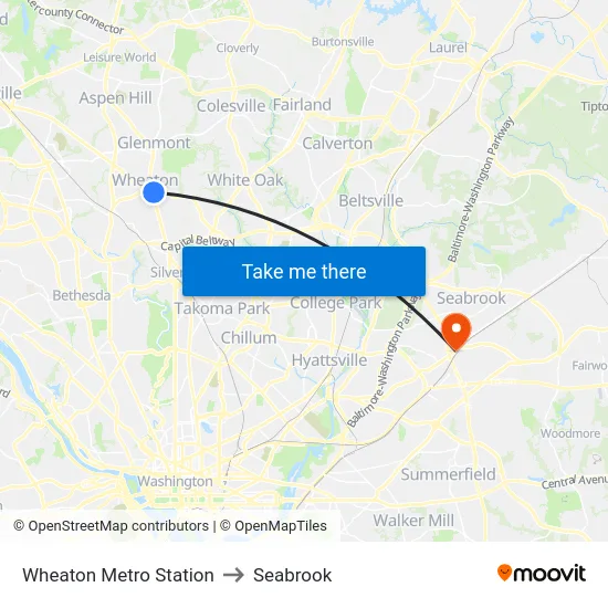 Wheaton Metro Station to Seabrook map
