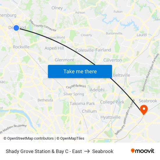 Shady Grove Station & Bay C - East to Seabrook map