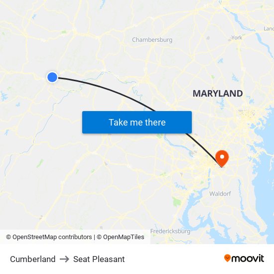 Cumberland to Seat Pleasant map