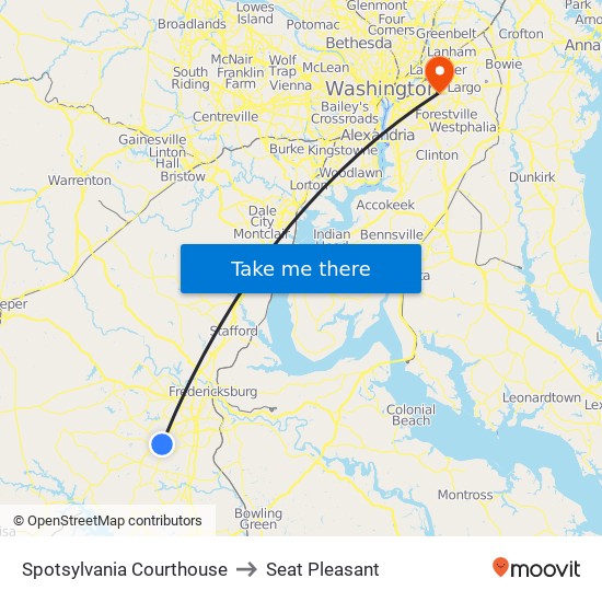 Spotsylvania Courthouse to Seat Pleasant map