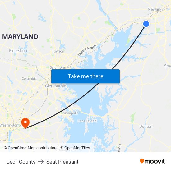 Cecil County to Seat Pleasant map