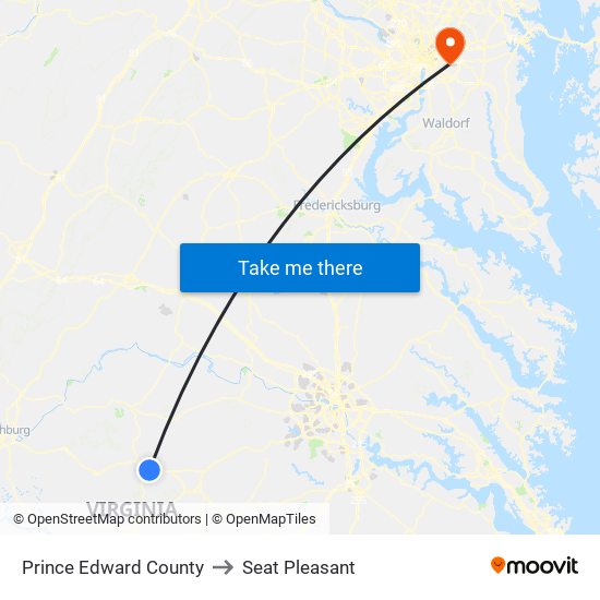 Prince Edward County to Seat Pleasant map
