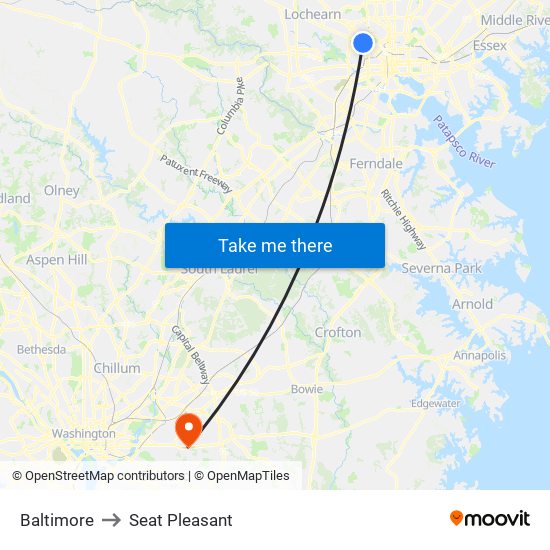 Baltimore to Seat Pleasant map