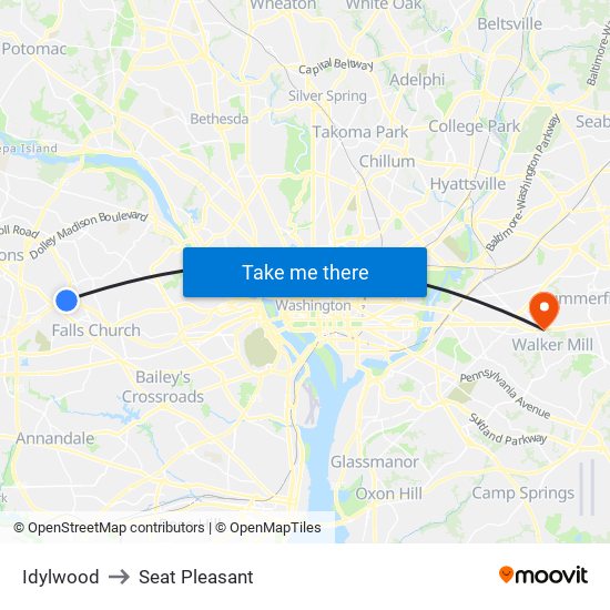 Idylwood to Seat Pleasant map