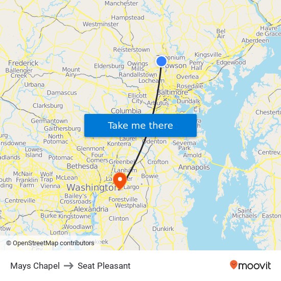 Mays Chapel to Seat Pleasant map