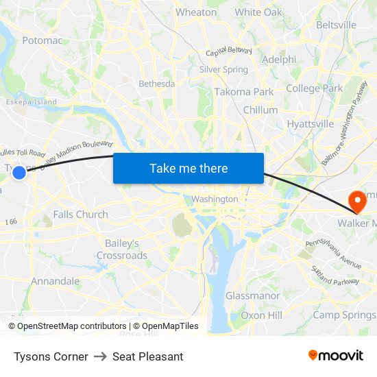 Tysons Corner to Seat Pleasant map