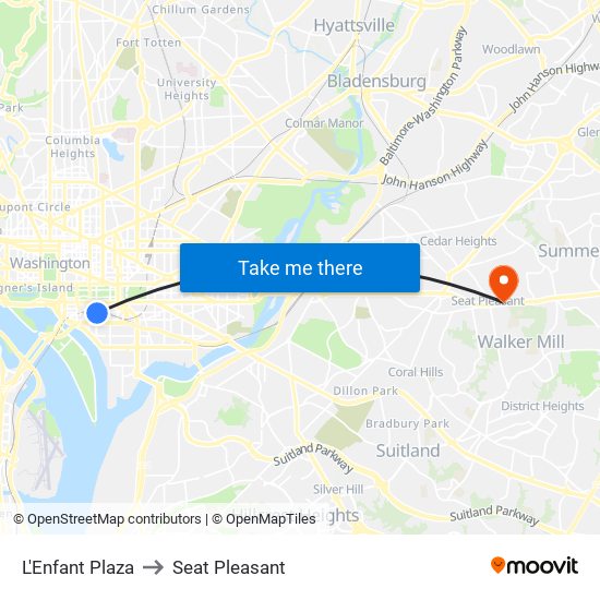 L'Enfant Plaza to Seat Pleasant map