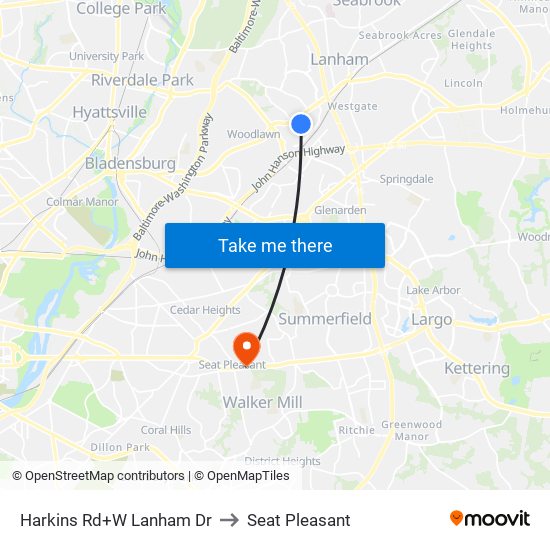 Harkins Rd+W Lanham Dr to Seat Pleasant map