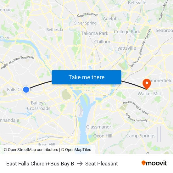 East Falls Church+Bay B to Seat Pleasant map