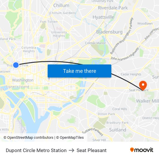 Dupont Circle Metro Station to Seat Pleasant map