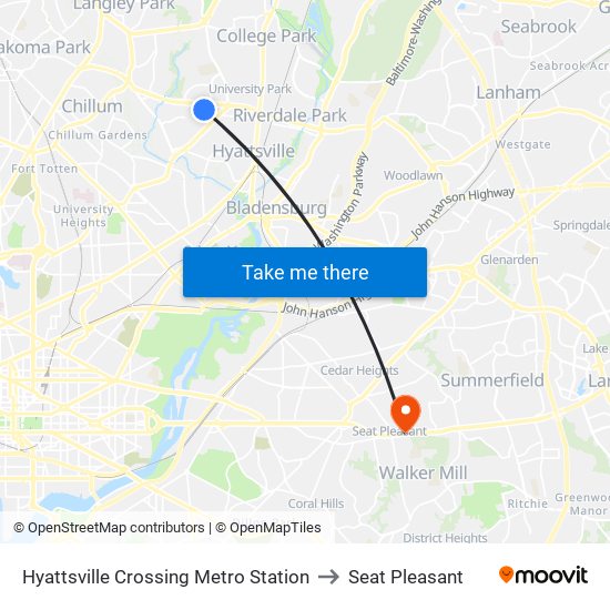 Hyattsville Crossing Metro Station to Seat Pleasant map