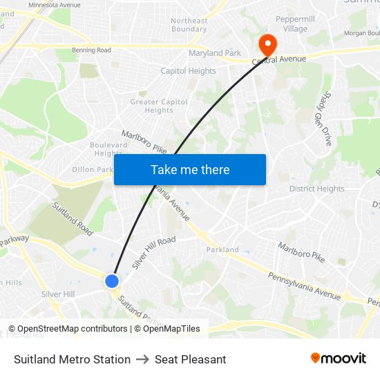 Suitland Metro Station to Seat Pleasant map