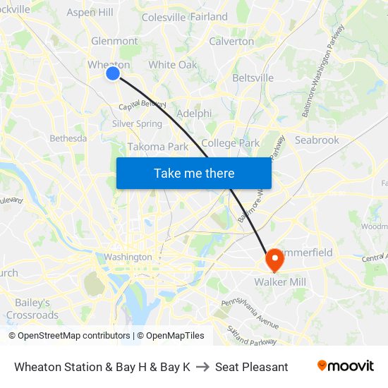 Wheaton Station  & Bay H & Bay K to Seat Pleasant map