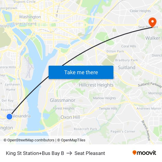 King St Station+Bus Bay B to Seat Pleasant map